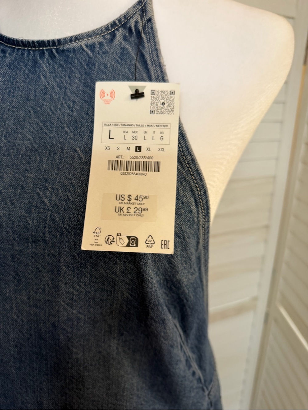 NWT Zara Denim Halter Neck Backless Mini Dress SZ L - Picture 6 of 6